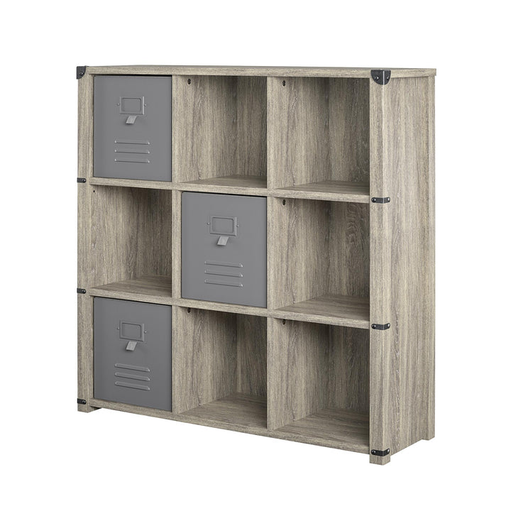Nova 9 Cube Multipurpose Bookcase with Metal Accents - Gray Oak