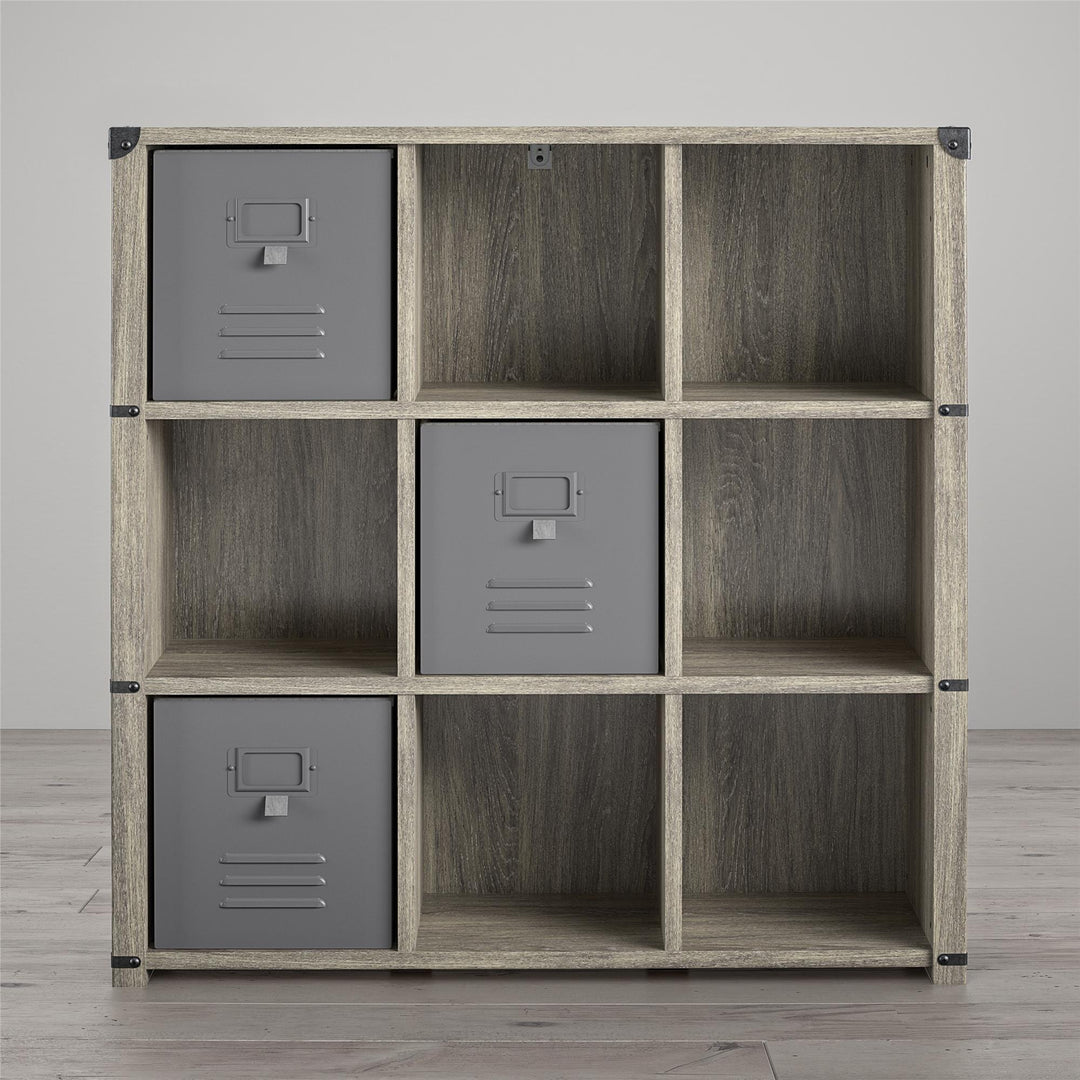 Nova 9 Cube Multipurpose Bookcase with Metal Accents - Gray Oak