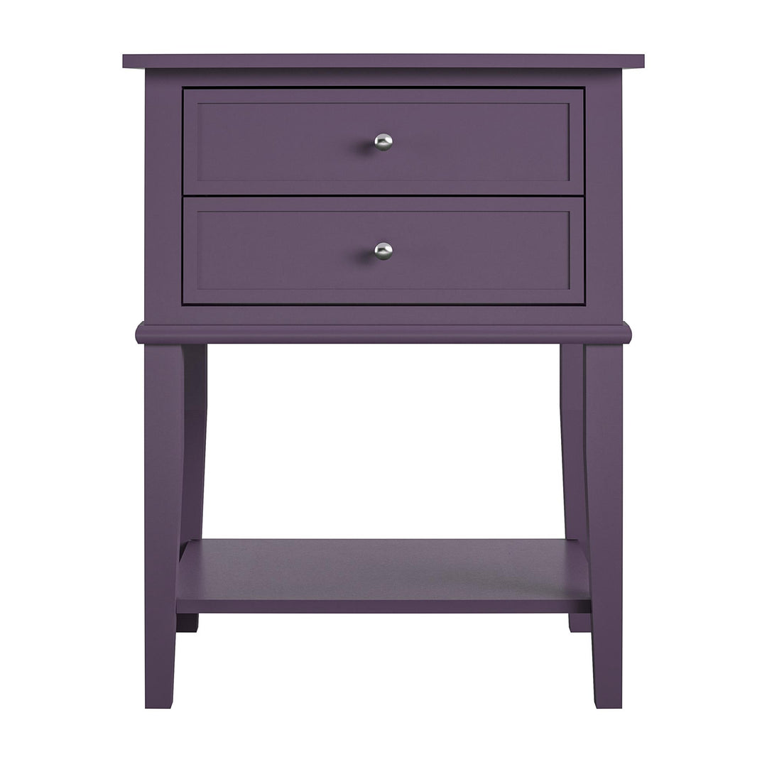 Franklin Nightstand Table with 2 Drawers and Lower Shelf - Purple