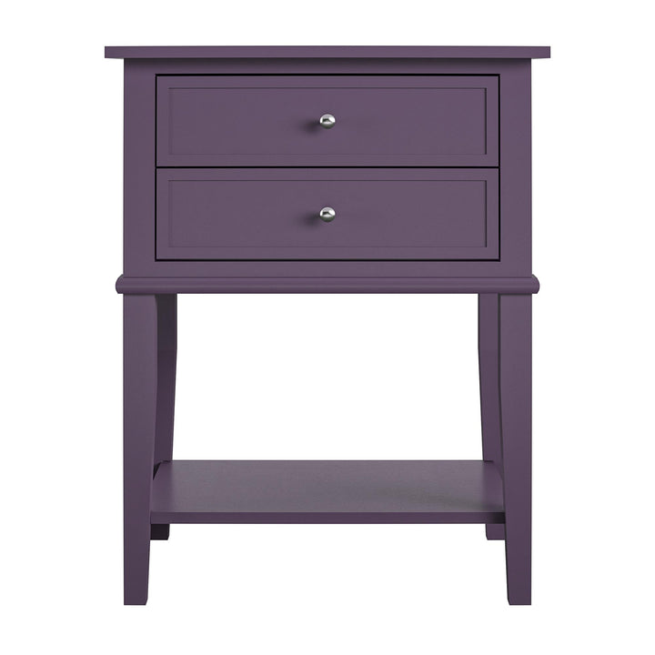 Franklin Nightstand Table with 2 Drawers and Lower Shelf - Purple