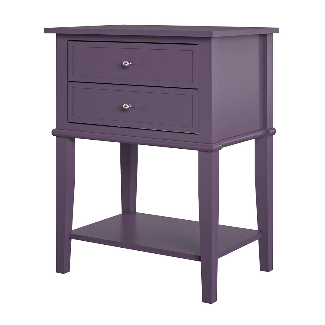 Franklin Nightstand Table with 2 Drawers and Lower Shelf - Purple