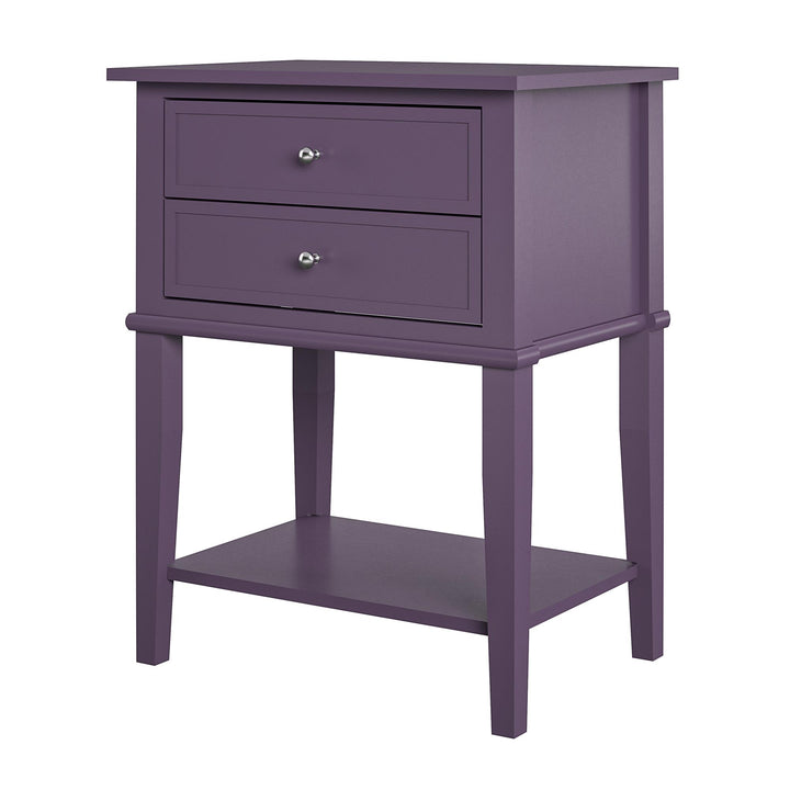 Franklin Nightstand Table with 2 Drawers and Lower Shelf - Purple
