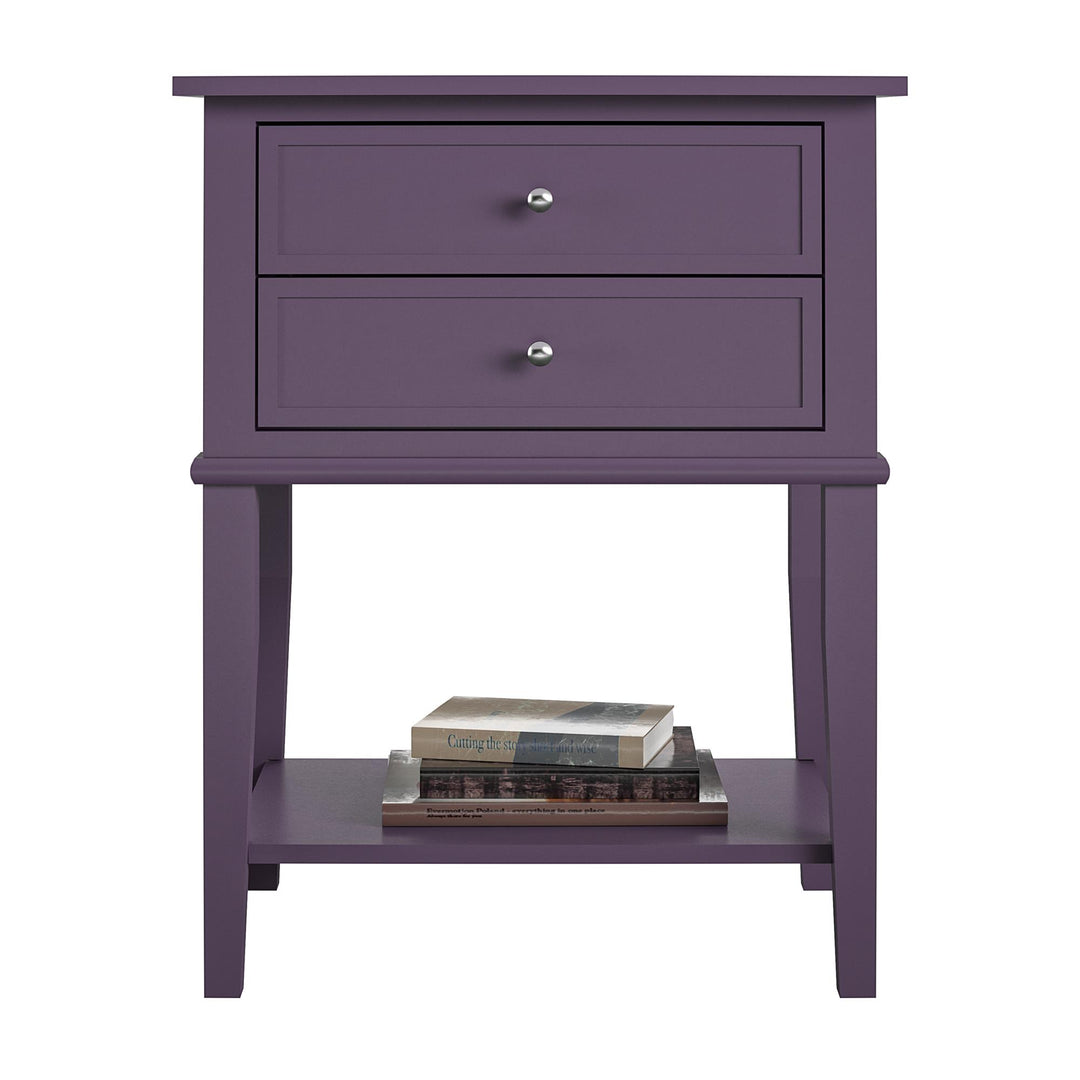 Franklin Nightstand Table with 2 Drawers and Lower Shelf - Purple