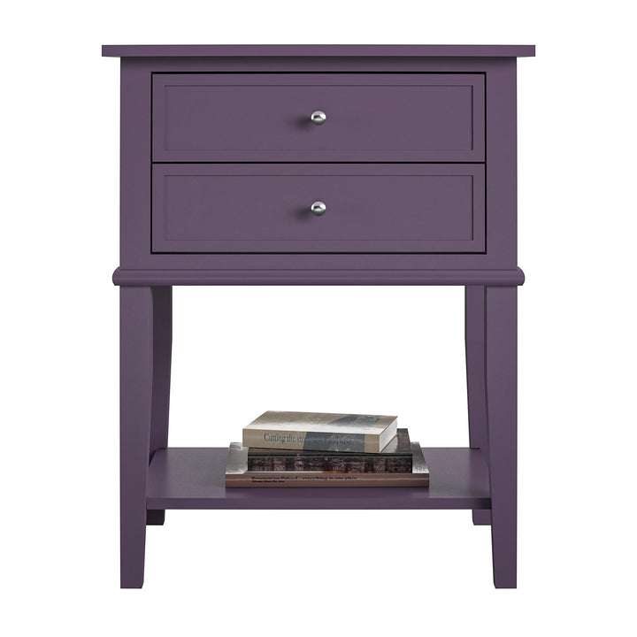 Franklin Nightstand Table with 2 Drawers and Lower Shelf - Purple