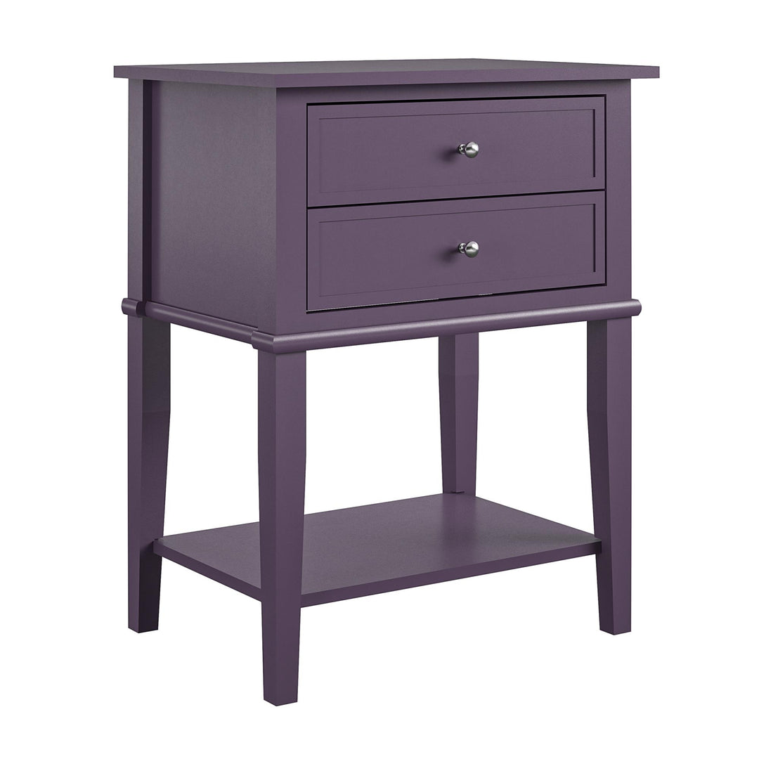 Franklin Nightstand Table with 2 Drawers and Lower Shelf - Purple