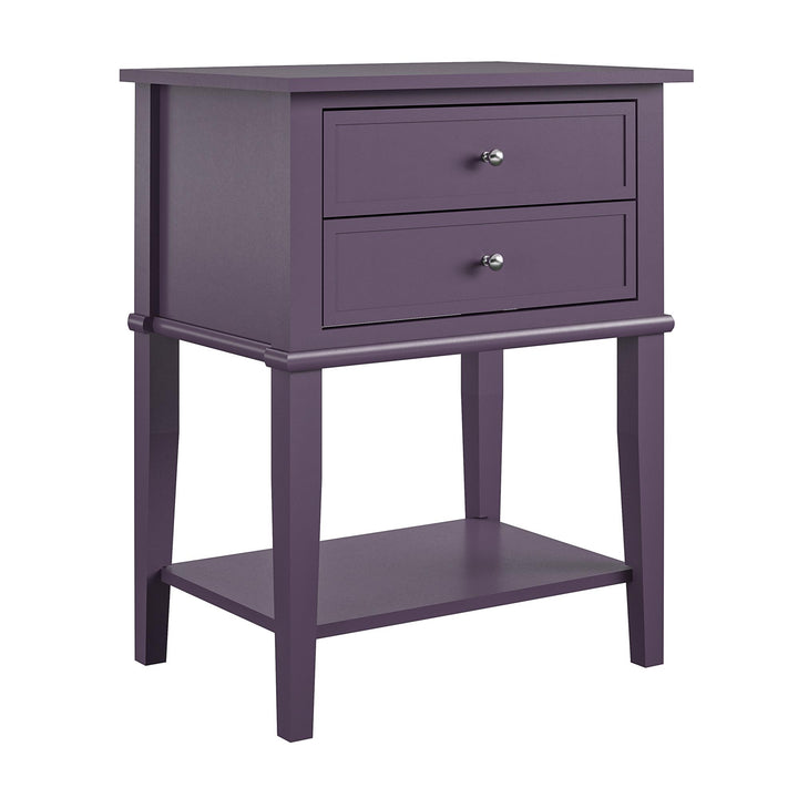 Franklin Nightstand Table with 2 Drawers and Lower Shelf - Purple