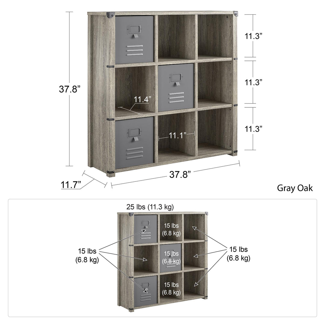 Nova 9 Cube Multipurpose Bookcase with Metal Accents - Gray Oak