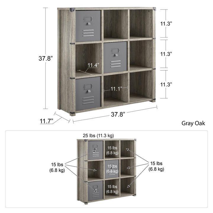 Nova 9 Cube Multipurpose Bookcase with Metal Accents - Gray Oak