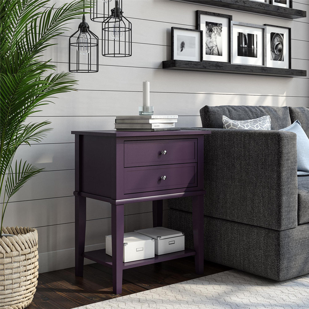 Franklin Nightstand Table with 2 Drawers and Lower Shelf - Purple
