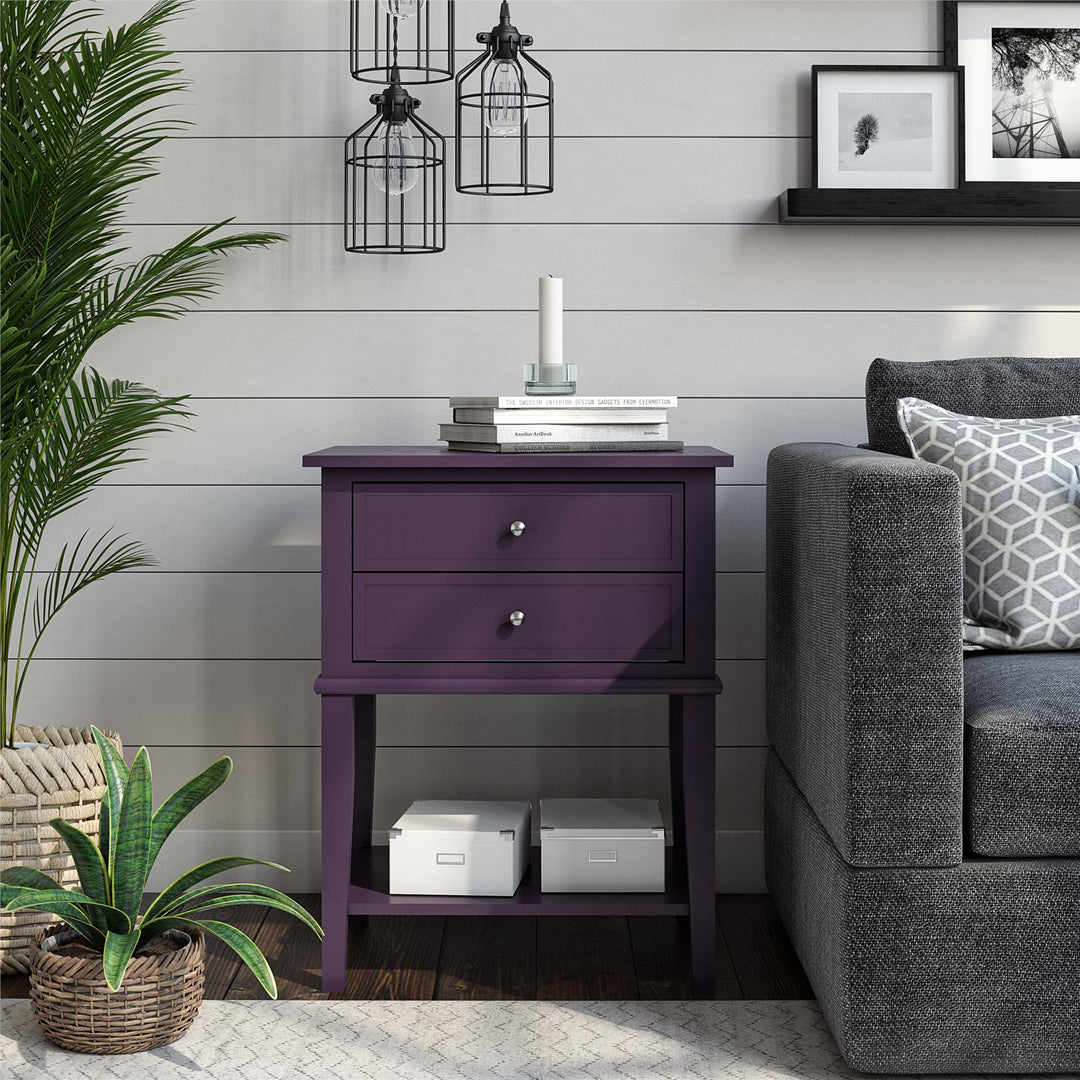 Franklin Nightstand Table with 2 Drawers and Lower Shelf - Purple