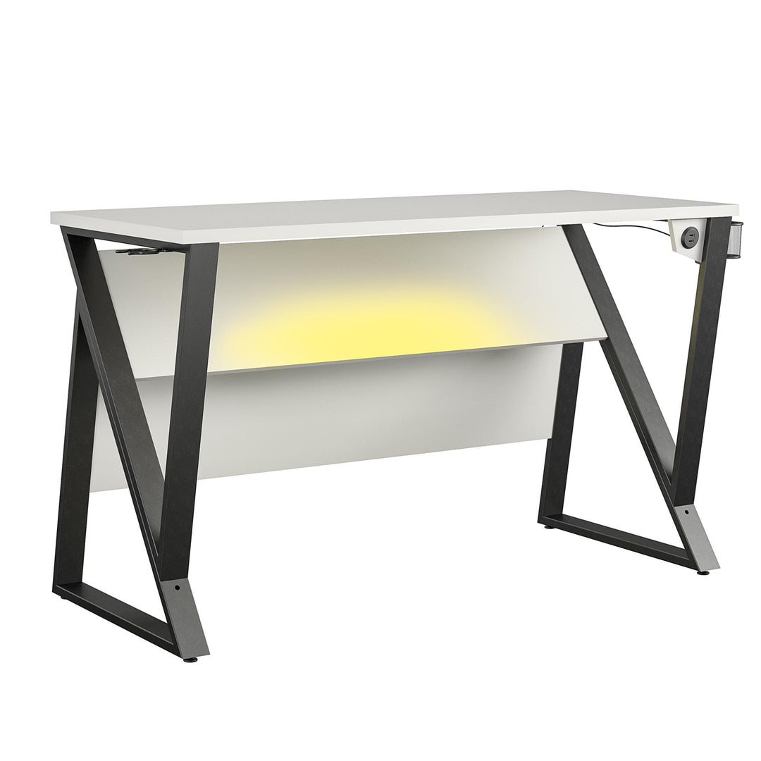 Genesis Height Adjustable Gaming Desk with LED Lights - White