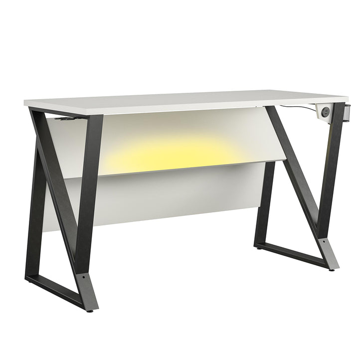 Genesis Height Adjustable Gaming Desk with LED Lights - White