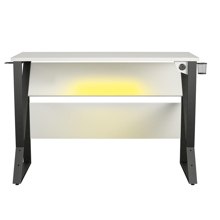 Genesis Height Adjustable Gaming Desk with LED Lights - White