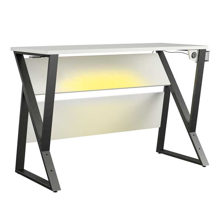 Genesis Height Adjustable Gaming Desk with LED Lights - White