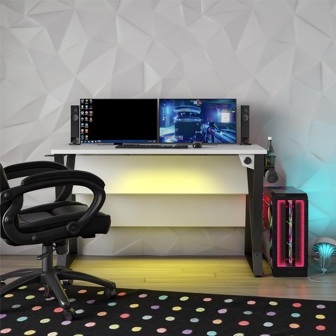 Genesis Height Adjustable Gaming Desk with LED Lights - White