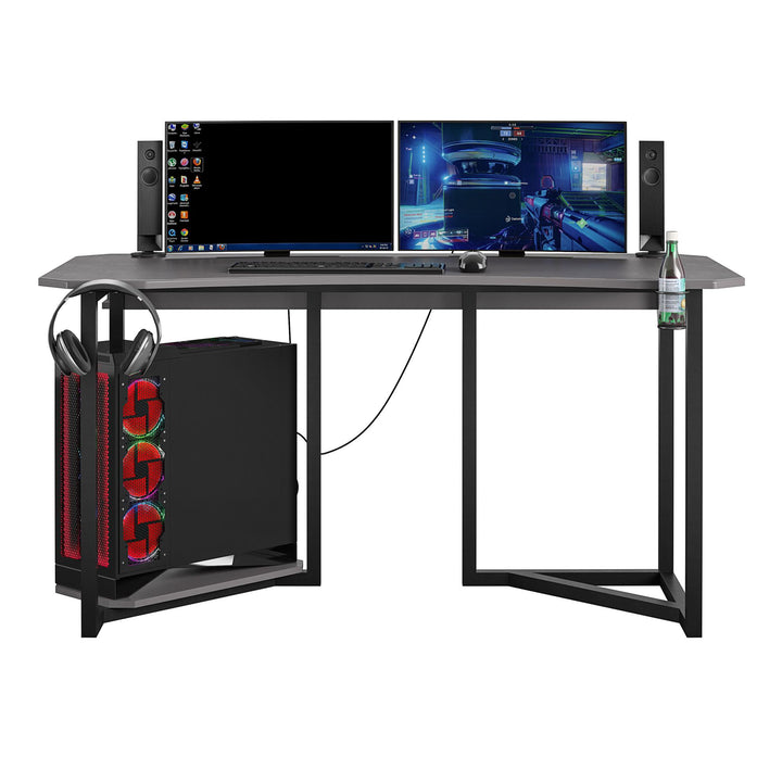 Quest Curved Gaming Desk Workstation with CPU Stand - Gray