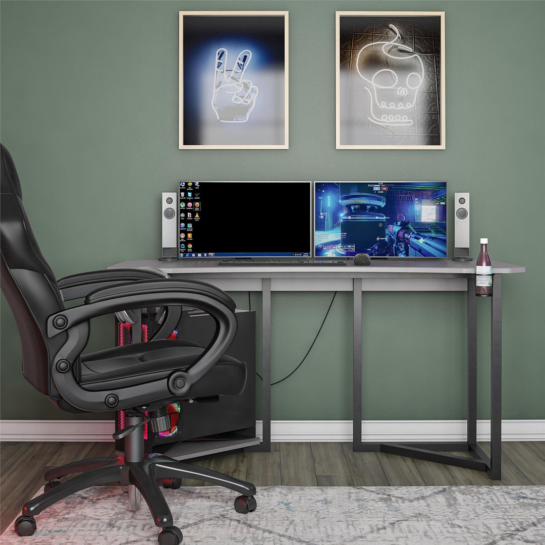 Quest Curved Gaming Desk Workstation with CPU Stand - Gray