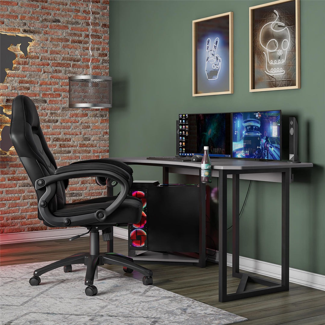 Quest Curved Gaming Desk Workstation with CPU Stand - Gray