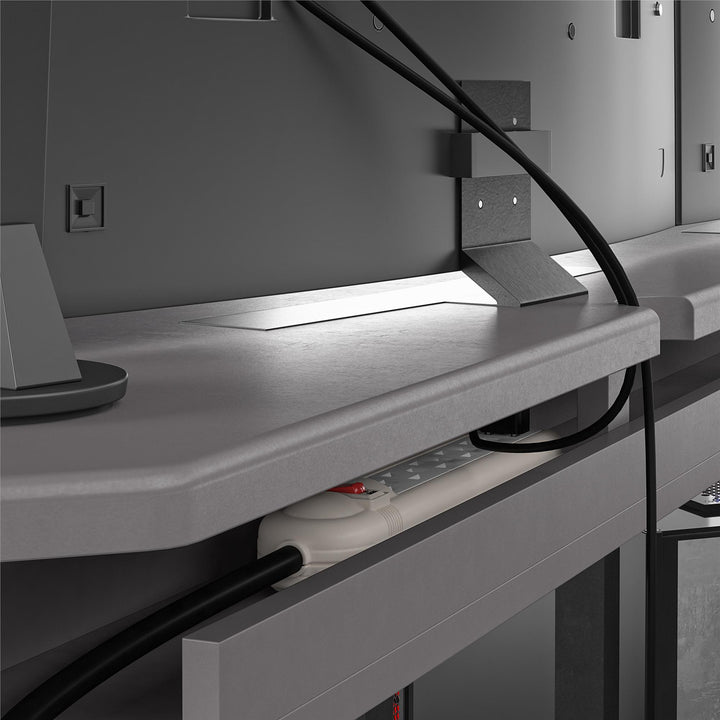 Quest Curved Gaming Desk Workstation with CPU Stand - Gray