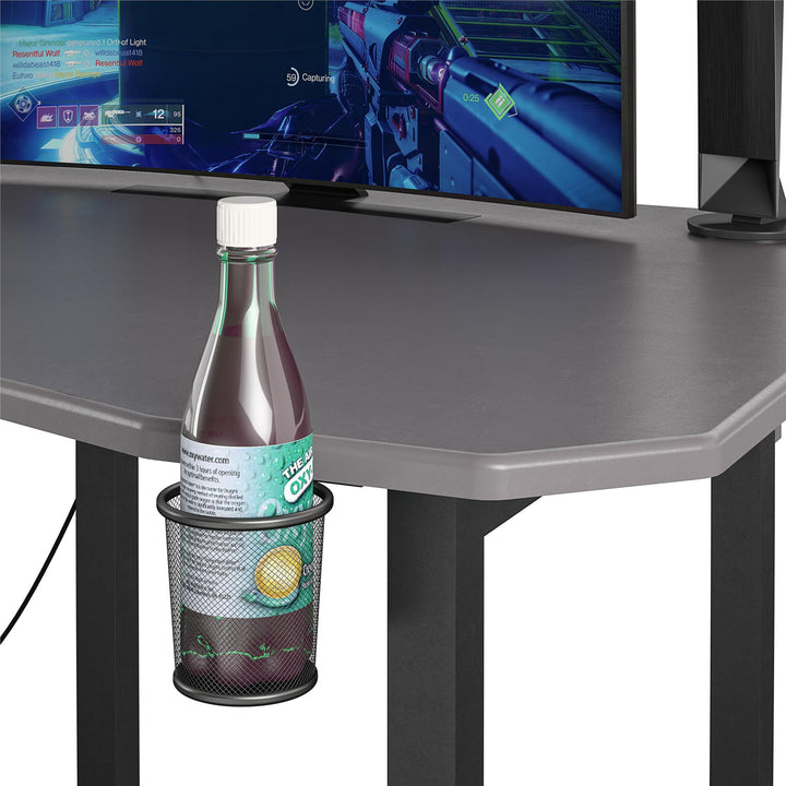 Quest Curved Gaming Desk Workstation with CPU Stand - Gray