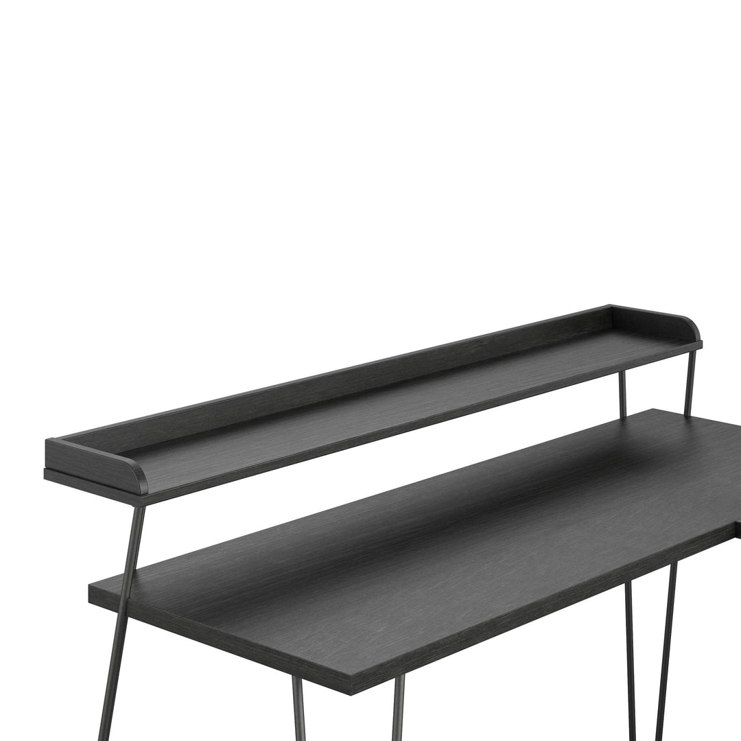 Haven Retro Computer L Desk with Riser and Metal Hairpin Legs - Black Oak