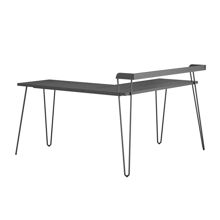 Haven Retro Computer L Desk with Riser and Metal Hairpin Legs - Black Oak
