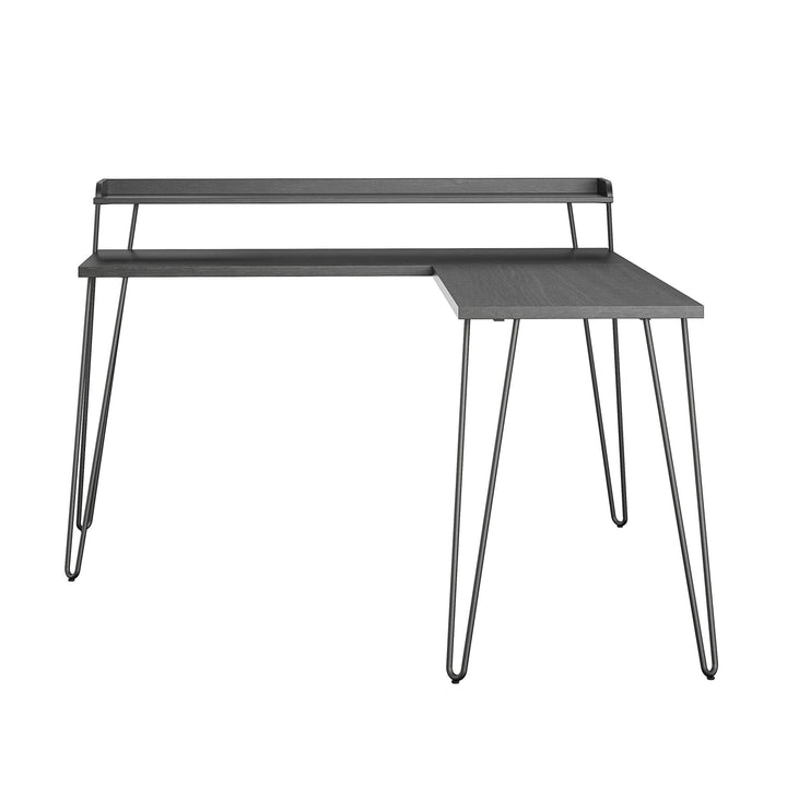 Haven Retro Computer L Desk with Riser and Metal Hairpin Legs - Black Oak