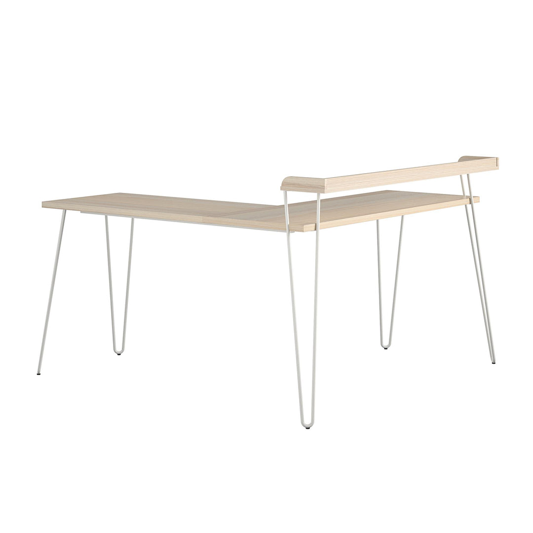 Haven Retro Computer L Desk with Riser and Metal Hairpin Legs - Natural/White