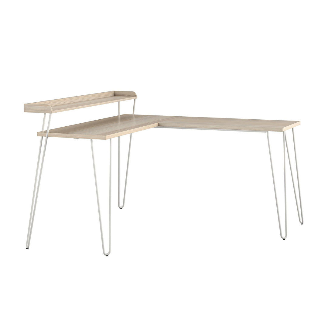 Haven Retro Computer L Desk with Riser and Metal Hairpin Legs - Natural/White