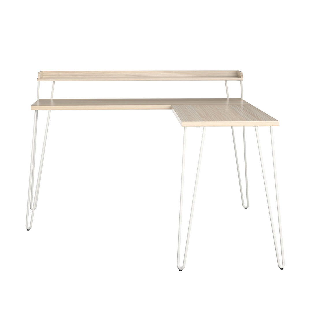 Haven Retro Computer L Desk with Riser and Metal Hairpin Legs - Natural/White