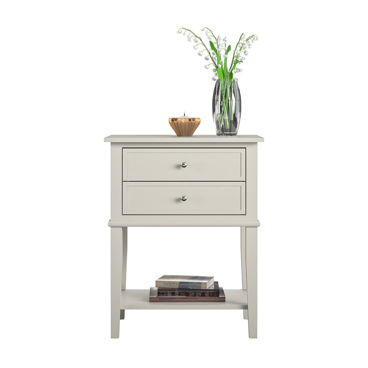 Franklin Nightstand Table with 2 Drawers and Lower Shelf - Taupe
