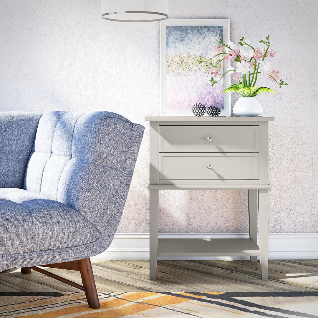 Franklin Nightstand Table with 2 Drawers and Lower Shelf - Taupe