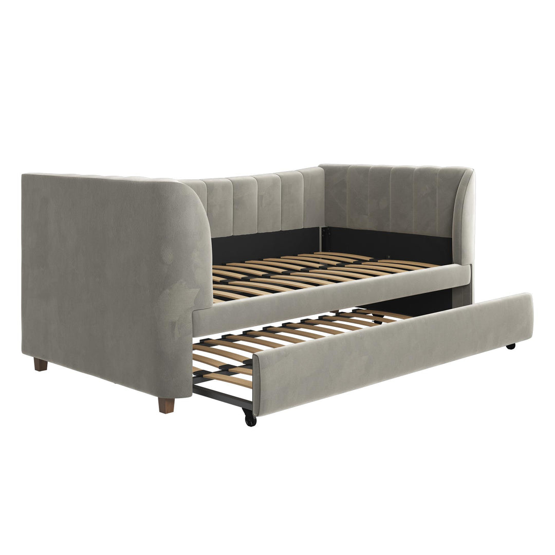 Valentina Upholstered Daybed with Trundle and Vertical Stitching - Gray - Twin