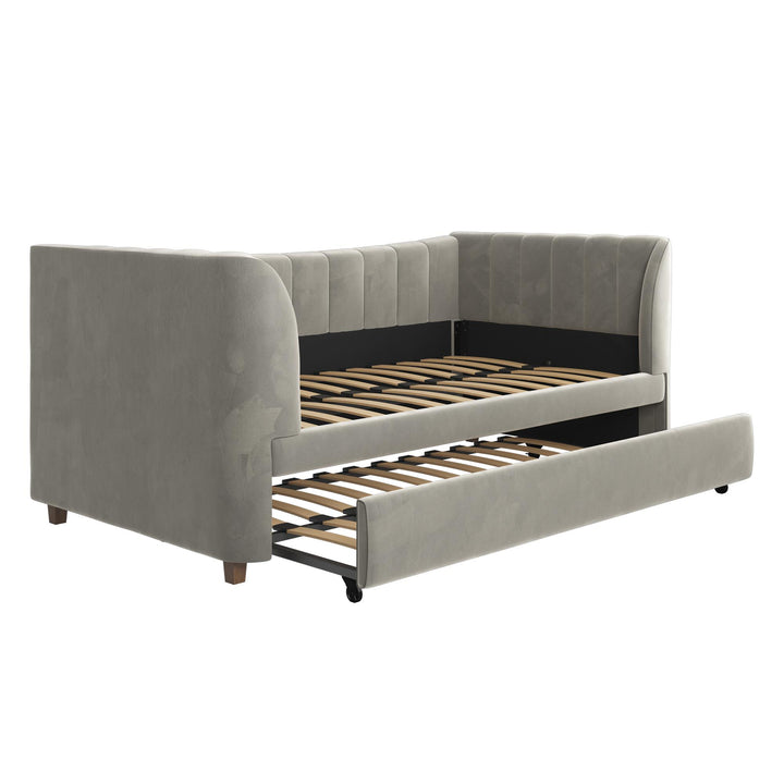 Valentina Upholstered Daybed with Trundle and Vertical Stitching - Gray - Twin