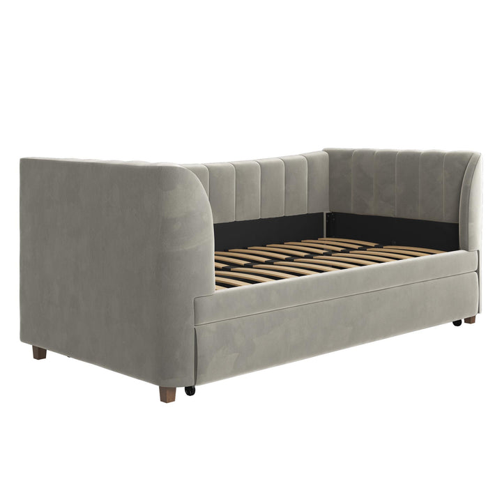 Valentina Upholstered Daybed with Trundle and Vertical Stitching - Gray - Twin