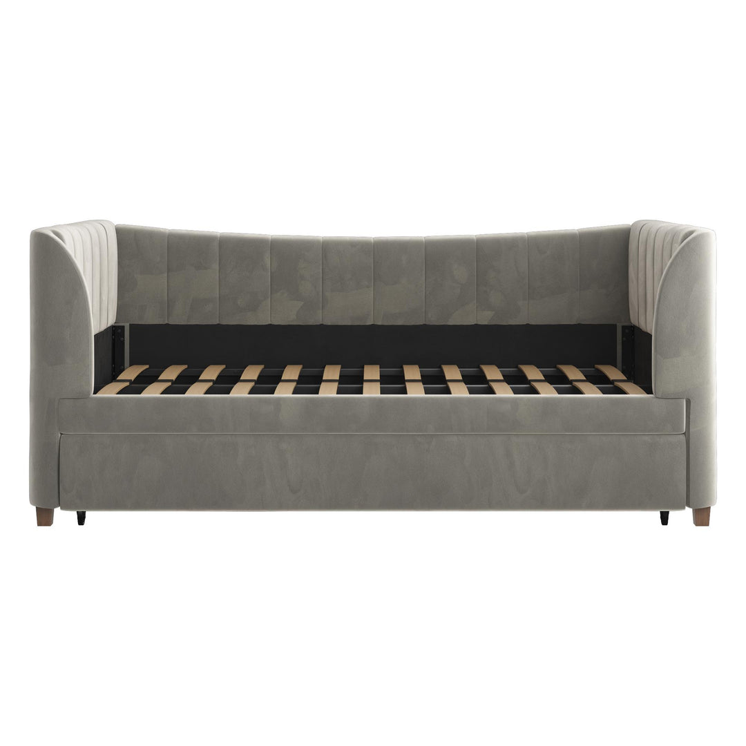 Valentina Upholstered Daybed with Trundle and Vertical Stitching - Gray - Twin