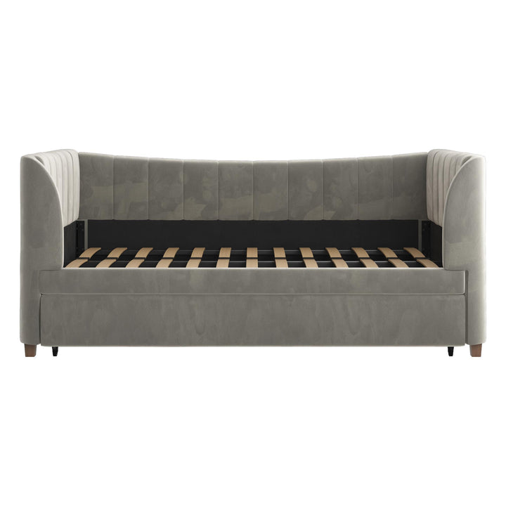 Valentina Upholstered Daybed with Trundle and Vertical Stitching - Gray - Twin