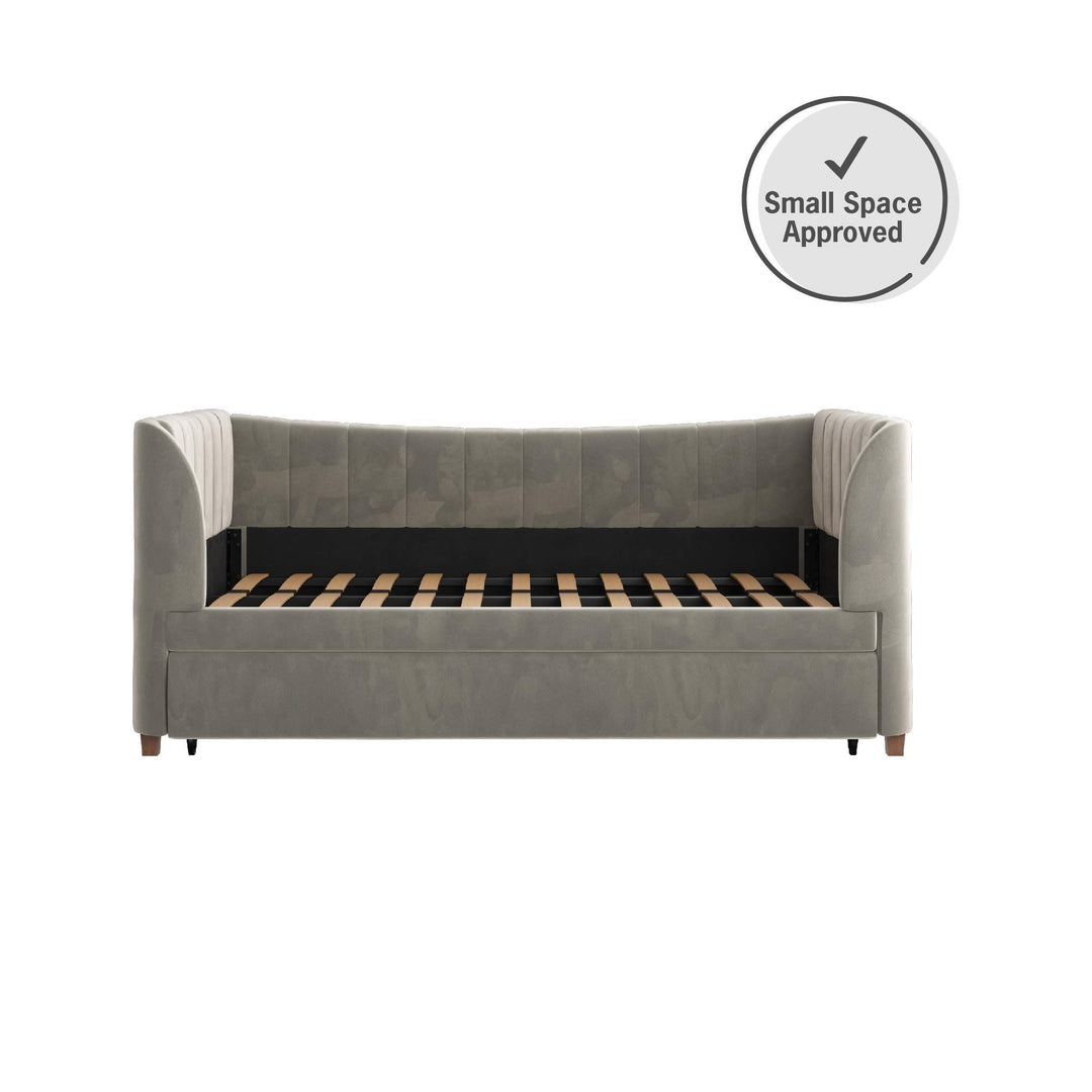 Valentina Upholstered Daybed with Trundle and Vertical Stitching - Gray - Twin