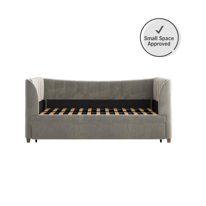 Valentina Upholstered Daybed with Trundle and Vertical Stitching - Gray - Twin